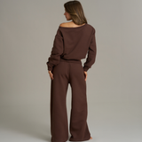 Boxy Adjustable Off-Shoulder Crewneck - Chocolate