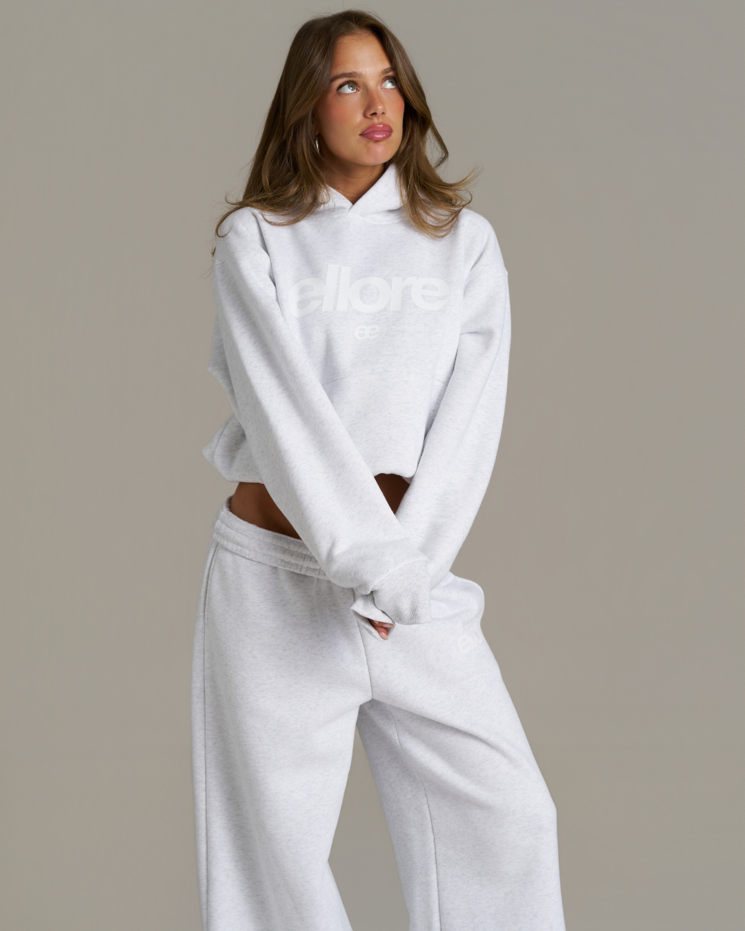 Boxy Adjustable Hoodie - White Marle