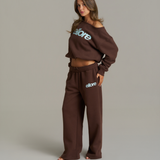 Boxy Adjustable Off-Shoulder Crewneck - Chocolate