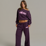 Boxy Adjustable Off-Shoulder Crewneck - Plum