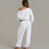 Boxy Adjustable Off-Shoulder Crewneck - White Marle