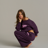 Boxy Adjustable Off-Shoulder Crewneck - Plum