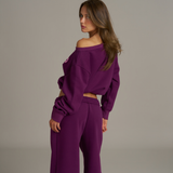 Boxy Adjustable Off-Shoulder Crewneck - Grape