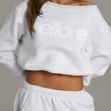 Boxy Adjustable Off-Shoulder Crewneck - White Marle