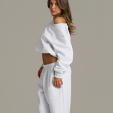 Boxy Adjustable Off-Shoulder Crewneck - White Marle