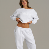 Boxy Adjustable Off-Shoulder Crewneck - White Marle