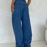 Blue Mid Rise Wide Leg Jean