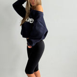 Boxy Adjustable Off-Shoulder Crewneck - New Navy