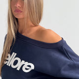 Boxy Adjustable Off-Shoulder Crewneck - New Navy