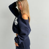 Boxy Adjustable Off-Shoulder Crewneck - New Navy
