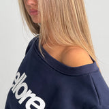 Boxy Adjustable Off-Shoulder Crewneck - New Navy
