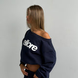 Boxy Adjustable Off-Shoulder Crewneck - New Navy