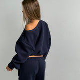 Boxy Adjustable Off-Shoulder Crewneck - New Navy
