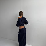 Boxy Adjustable Off-Shoulder Crewneck - New Navy