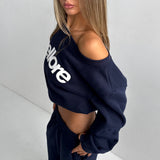 Boxy Adjustable Off-Shoulder Crewneck - New Navy