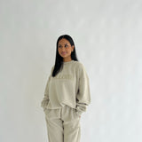 Stone Boxy Oversized Crew