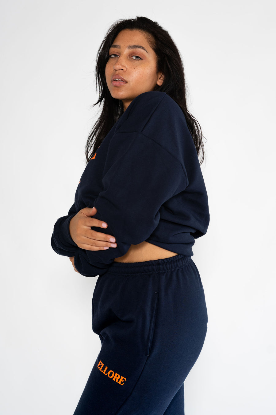 Navy Orange Boxy Oversized Crew