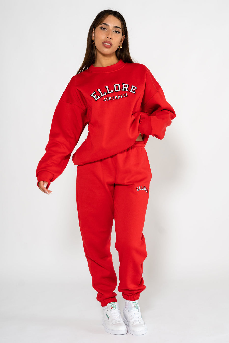 Red Embroidered Oversized Crew