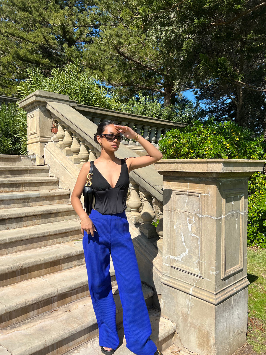 Blue Ribbed Pant