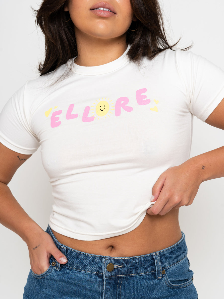 White w Pink Baby Tee