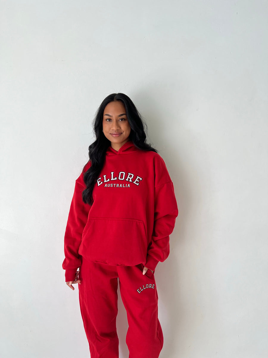 Red Embroidered Oversized Hood